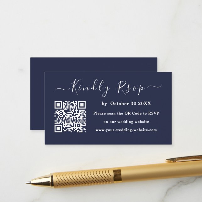 Elegant Navy Blue | Minimalistische Hochzeit Begleitkarte (Vorderseite/Rückseite Beispiel)