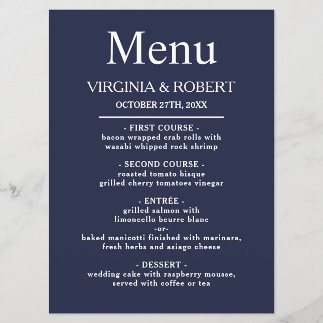 Elegant Navy Blue | Minimalistische Hochzeit Programm (Vorderseite)