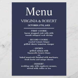 Elegant Navy Blue   Minimalistische Hochzeit Programm