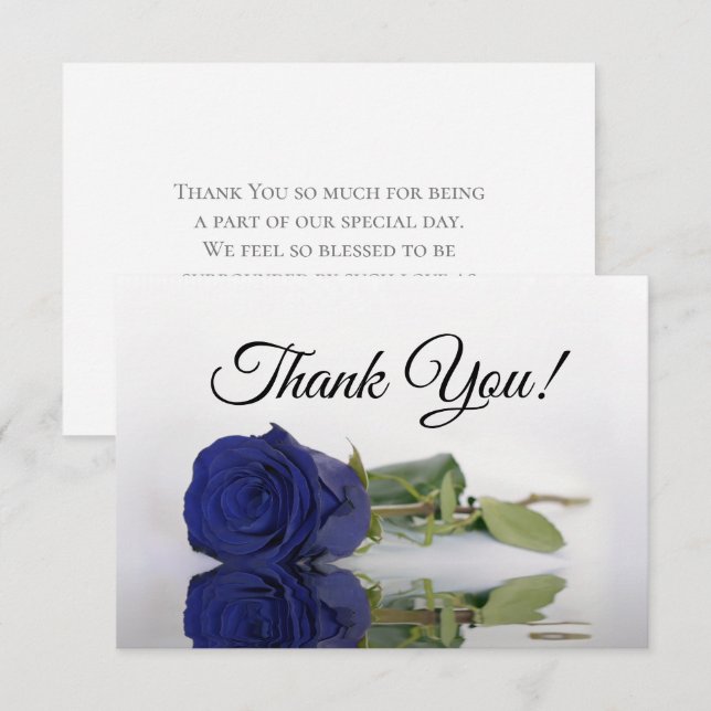 Elegant Navy Blue Mirrored Rose Simple Wedding Dankeskarte (Vorne/Hinten)