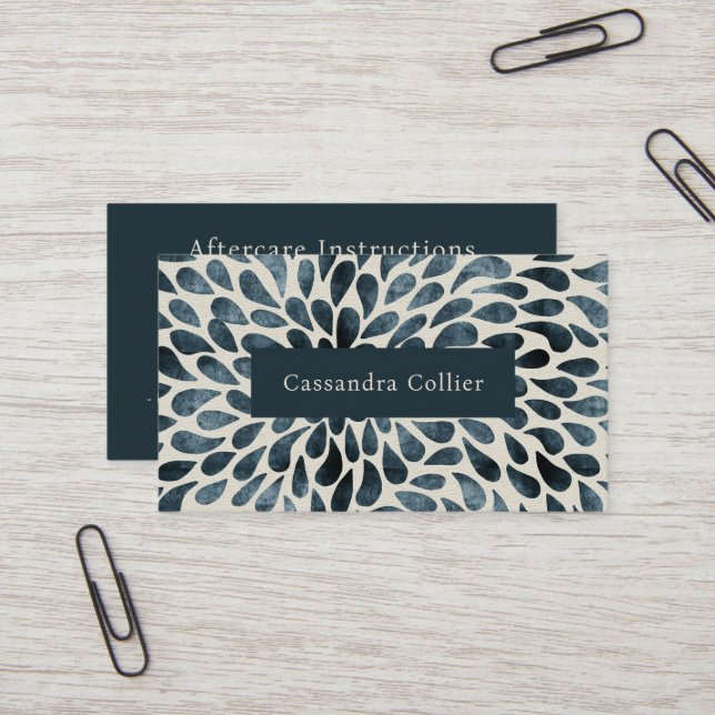 Elegant Navy Blue Modern Aftercare Instructions Visitenkarte (Vorderseite/Rückseite Beispiel)