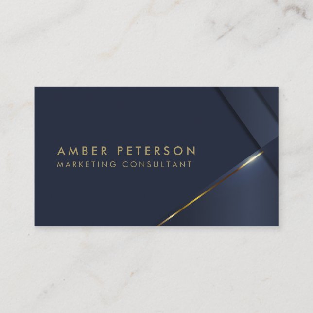 Elegant Navy Blue | Moderne Gold Line Beruflich Visitenkarte (Vorderseite)