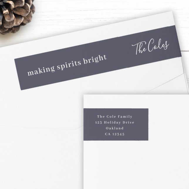 Elegant Navy Blue Moderne Minimale Rücksendeadress (Add cheer to your mail with this minimalist holiday wrap around label)