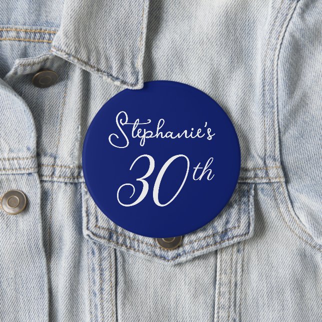 Elegant Navy Blue Monogram 30. Geburtstag Party Button (Beispiel)