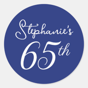 Elegant Navy Blue Monogram 65. Geburtstagsparty Runder Aufkleber