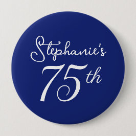 Elegant Navy Blue Monogram 75. Geburtstagsparty Button