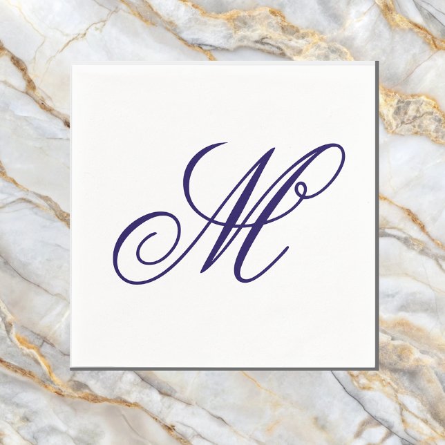 Elegant Navy Blue Monogram Initial Serviette (Von Creator hochgeladen)