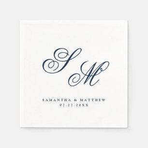 Elegant Navy Blue Monogram Initials Wedding Serviette