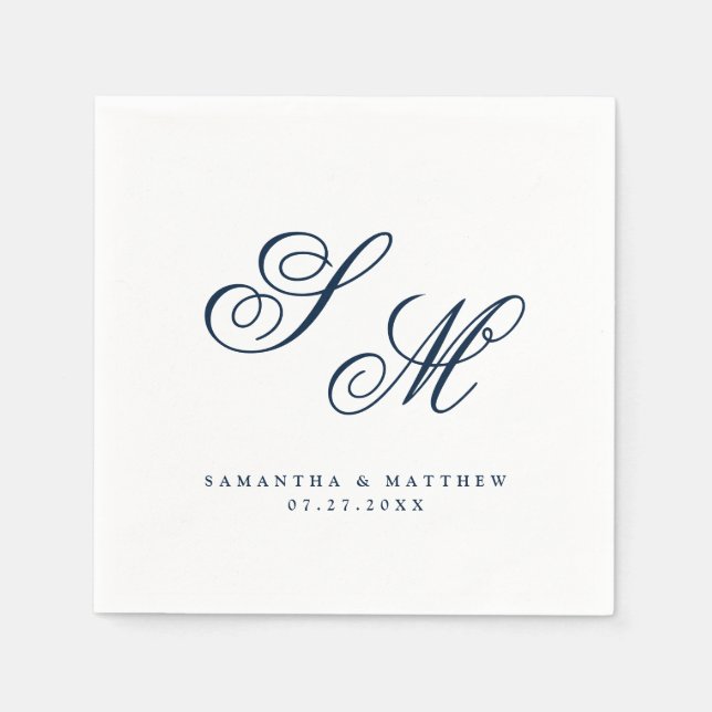 Elegant Navy Blue Monogram Initials Wedding Serviette (Vorderseite)