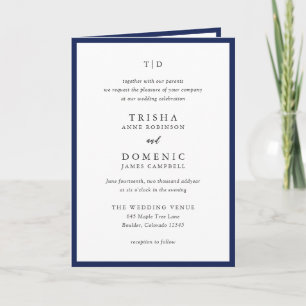 Elegant Navy Blue Monogram Modern Wedding Einladung