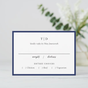 Elegant Navy Blue Monogram Modern Wedding RSVP Karte