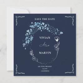 Elegant Navy BLue Monogram Save the Date Einladung