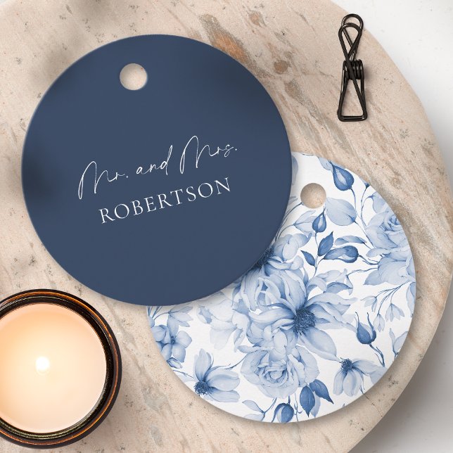 Elegant Navy Blue Mr & Mrs. Tag Geschenkanhänger (Von Creator hochgeladen)