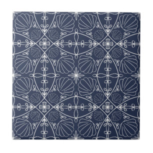 Elegant Navy Blue Nautical Abstrakt Seashells Fliese