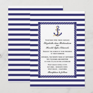 Elegant Navy Blue Nautical Wedding Einladung