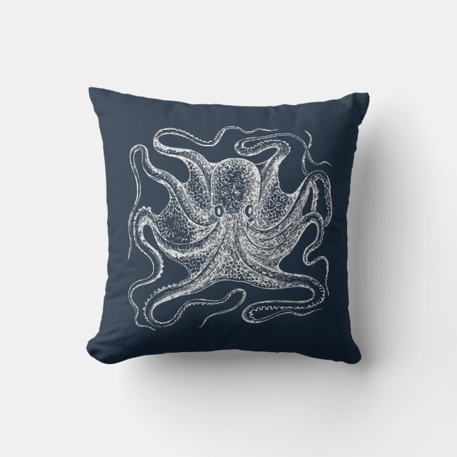 Elegant Navy Blue Octopus Illustration Kissen (Vorderseite)