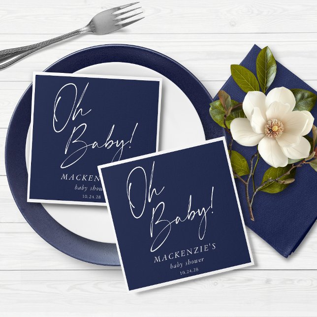 Elegant Navy Blue Oh Baby Shower Serviette (Elegant Navy Blue Oh Baby Baby Shower Napkins)
