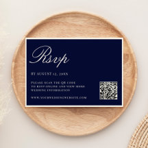 Elegant Navy Blue Old Money QR Code Wedding