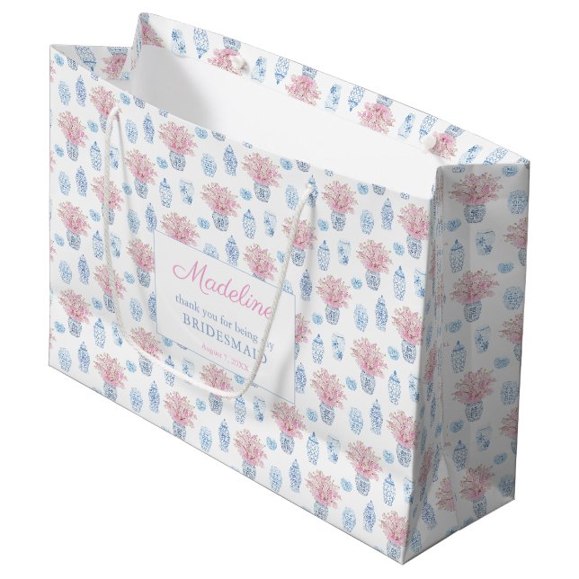 Elegant Navy Blue & Pink Bridesmaids Vielen Dank Große Geschenktüte (Vorderseite Schrägansicht)