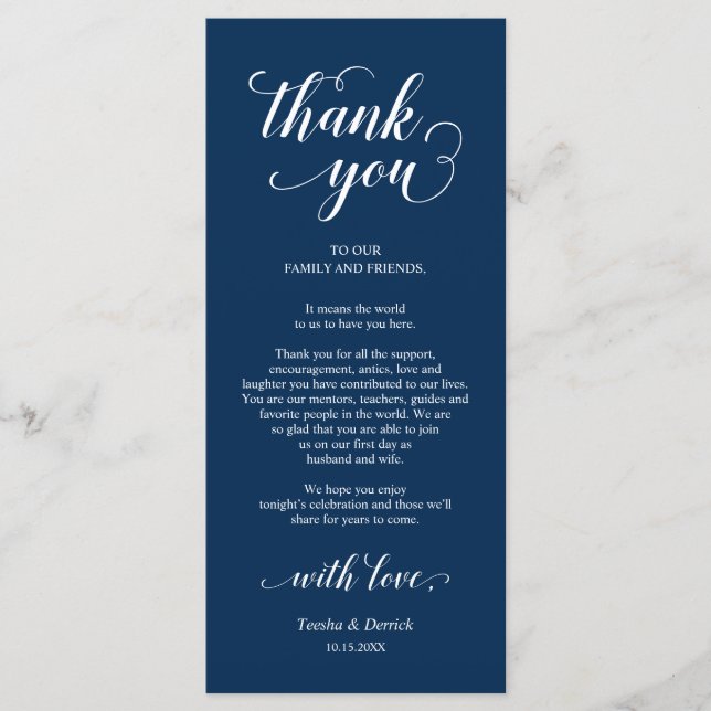 Elegant Navy Blue, Place Einstellung Dankeschön Ka Programm (Vorderseite)