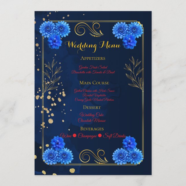 Elegant Navy Blue Reception Menu Template Menükarte (Vorderseite)