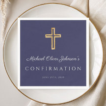 Elegant Navy Blue Religious Cross Boy Bestätigung