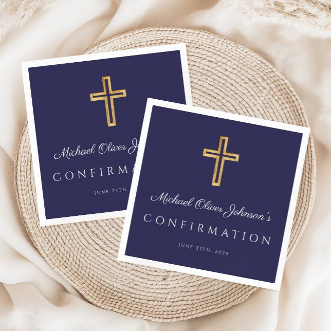 Elegant Navy Blue Religious Cross Boy Bestätigung Serviette (Elegant Navy Blue Religious Cross Boy Confirmation Napkins)