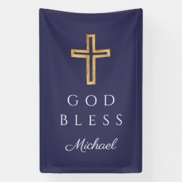 Elegant Navy Blue Religious Cross Boy Gott segne Banner