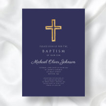 Elegant Navy Blue Religious Cross Boy Taufe