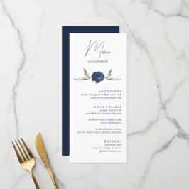 Elegant Navy BLue Rose Blumenkarten Menükarte