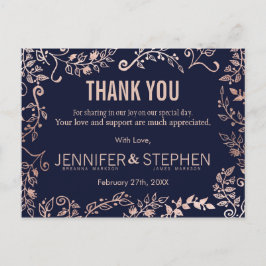 Elegant Navy Blue Rose Gold Floral Vielen Dank Postkarte