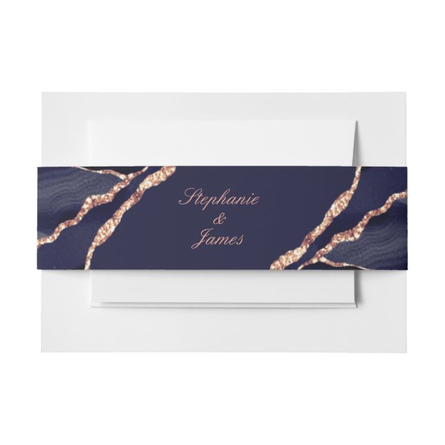 Elegant Navy Blue Rose Gold Foil Agate Wedding Einladungsbanderole (Vorderseite Beispiel)