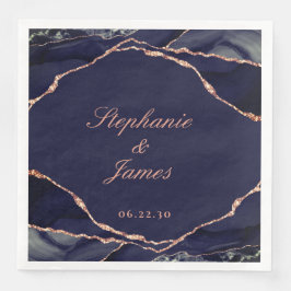 Elegant Navy Blue Rose Gold Foil Agate Wedding Serviette