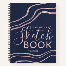 Elegant Navy Blue Rose Gold Sketchbook - Ihr Name Notizbuch