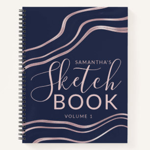 Elegant Navy Blue Rose Gold Sketchbook - Ihr Name Notizbuch