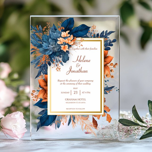 Elegant Navy Blue Rust Watercolor Boho Wedding Acryleinladungen (Elegant Navy Blue Rust Watercolor Boho Wedding Acrylic Invitations)