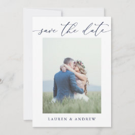 Elegant Navy Blue Save the Date Foto Picture Einladung