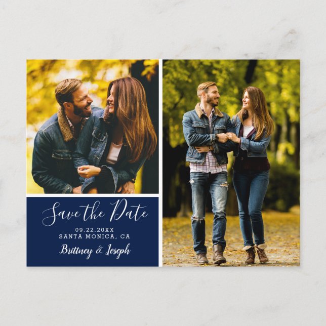 Elegant Navy Blue Save the Date FotoCollage | Postkarte (Vorderseite)