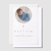 Elegant Navy Blue Script Boy Foto Taufe
