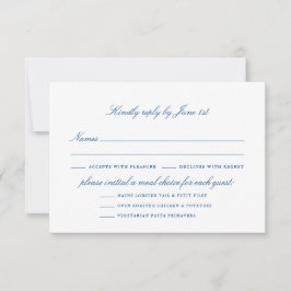 Elegant Navy Blue Script mit Optionen für Mahlzeit RSVP Karte