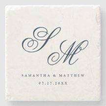 Elegant Navy Blue Script Monogram Gastgeschenk Hoc