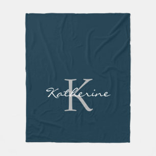 Elegant Navy Blue Script Monogram Personalisiert Fleecedecke