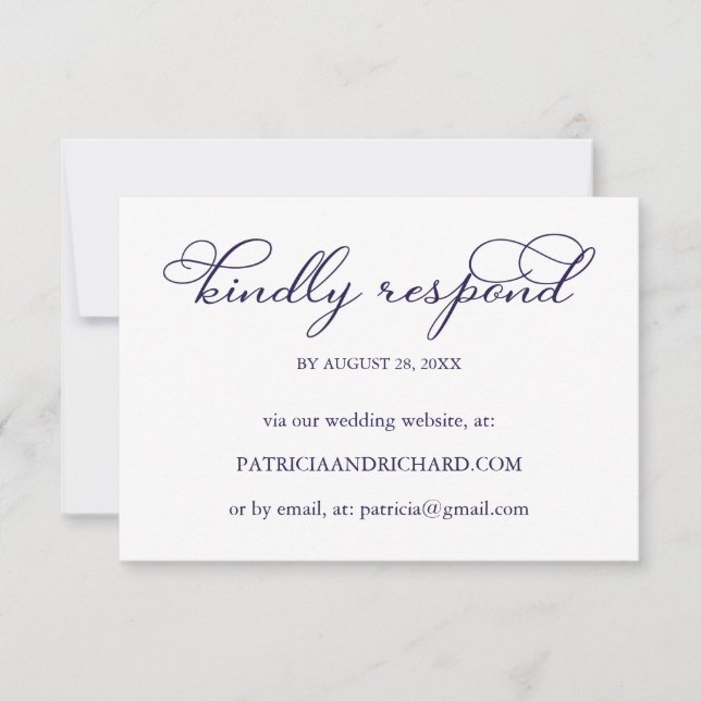 Elegant Navy Blue Script Online Wedding RSVP Card Karte (Vorderseite)