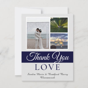 Elegant Navy Blue Script Wedding Foto Collage Dankeskarte