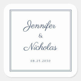 Elegant Navy Blue Script Wedding Quadratischer Aufkleber