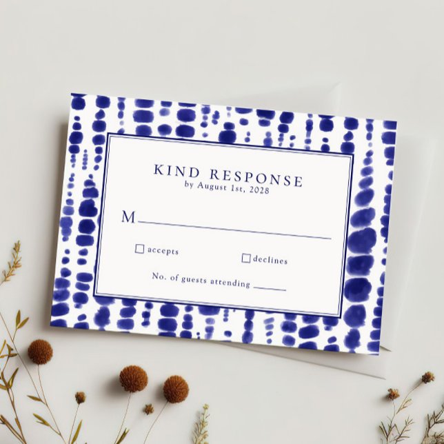 Elegant Navy Blue Shibori Gefärbte Krawatte Hochze RSVP Karte (Von Creator hochgeladen)