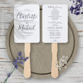 Elegant Navy Blue Signature Script Hochzeitsprogra Fächer