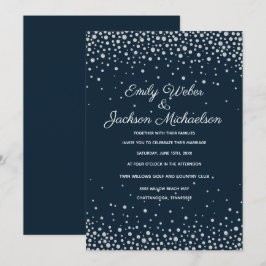 Elegant Navy Blue Silver Diamond Confetti Wedding Einladung