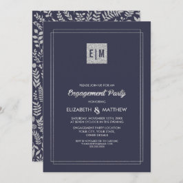 Elegant Navy Blue | Silver Engagement Party Einladung