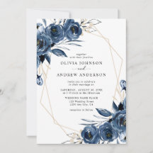 Elegant Navy Blue Silver Geometric Floral Wedding